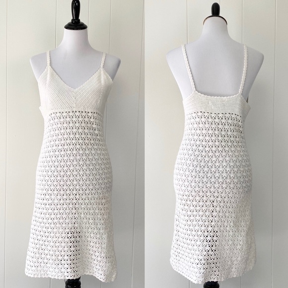 Tommy Hilfiger Dresses & Skirts - Tommy Hilfiger Open Crochet Knit Cream Dress S/M